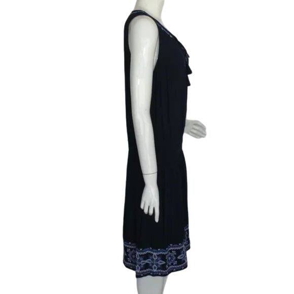 J. JILL Dress, L, Blue, Embroidered, Smocked waist, Sleeveless, Tie neckline - Picture 6 of 13